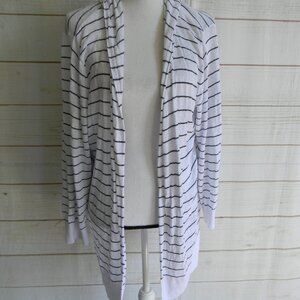 Cynthia Rowley Open BLACK/WHITE STRIPED CARDIGAN SZ 2X  Linen BLEND
